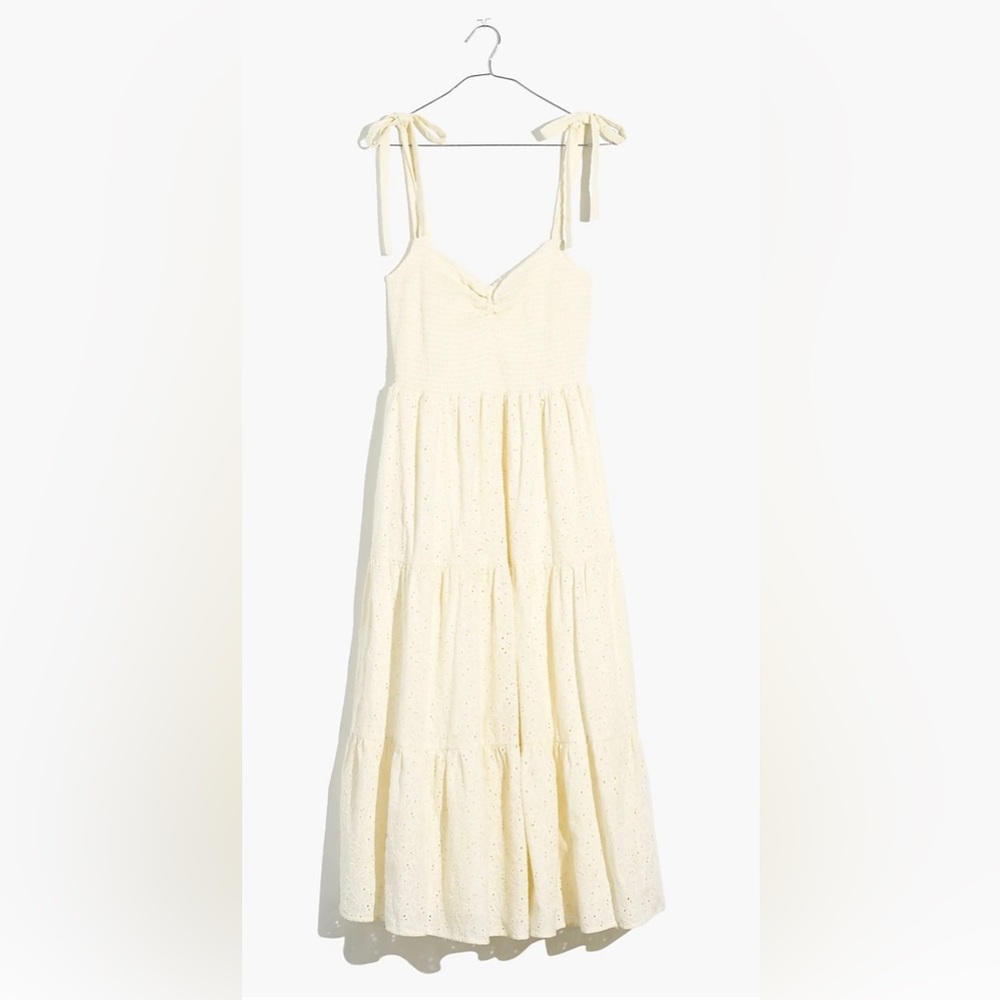 Madewell Eyelet Lucie Tie-Strap Tiered Midi Dress